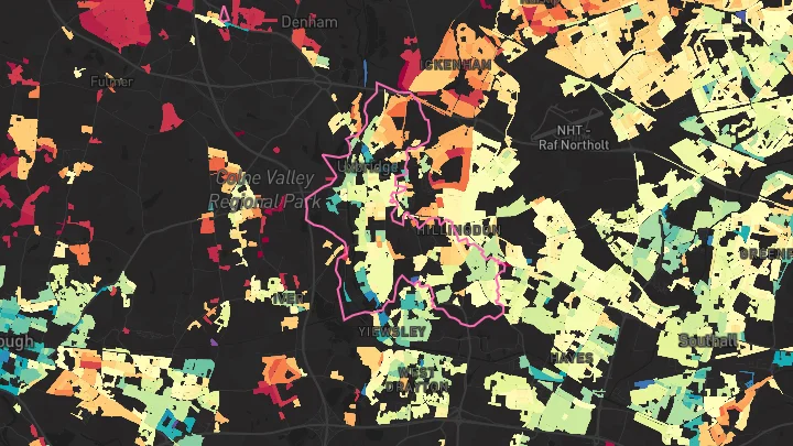 House price heatmap showing property values across Uxbridge