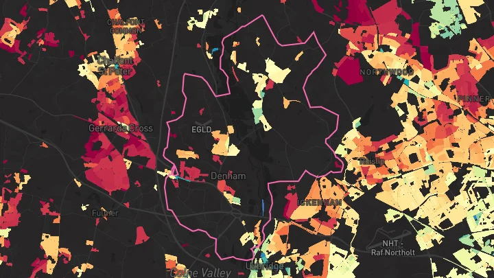 House price heatmap showing property values across Harefield