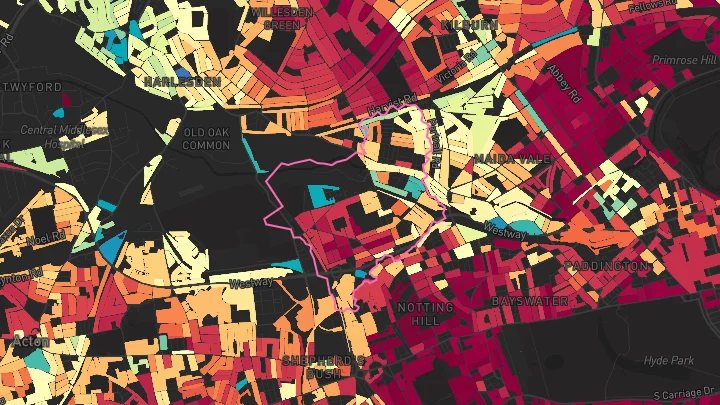 House price heatmap showing property values across North Kensington