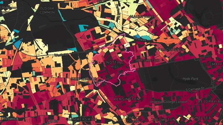 House price heatmap showing property values across Notting Hill