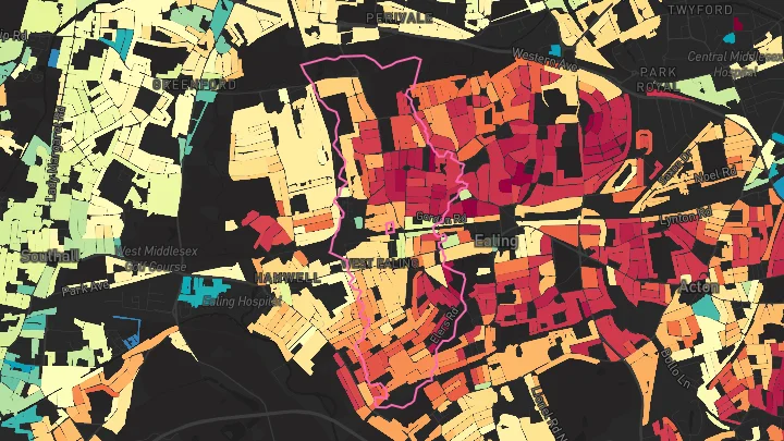 House price heatmap showing property values across Ealing
