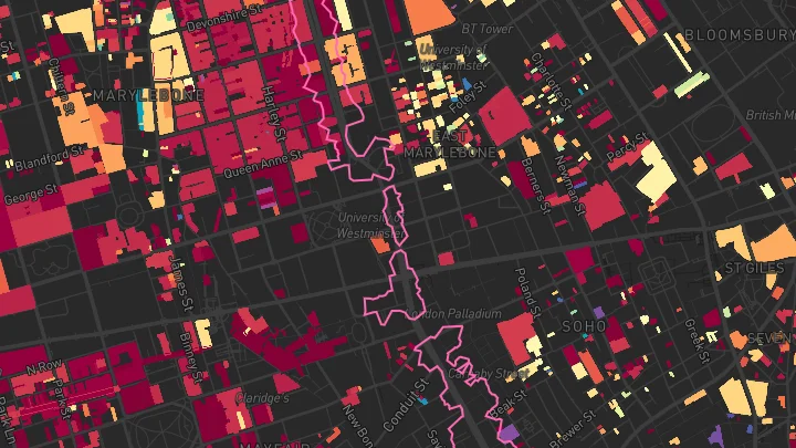 House price heatmap showing property values across City Of Westminster
