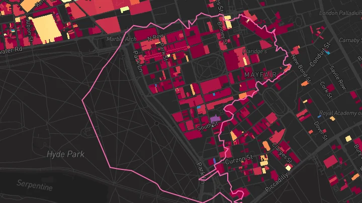 House price heatmap showing property values across Mayfair