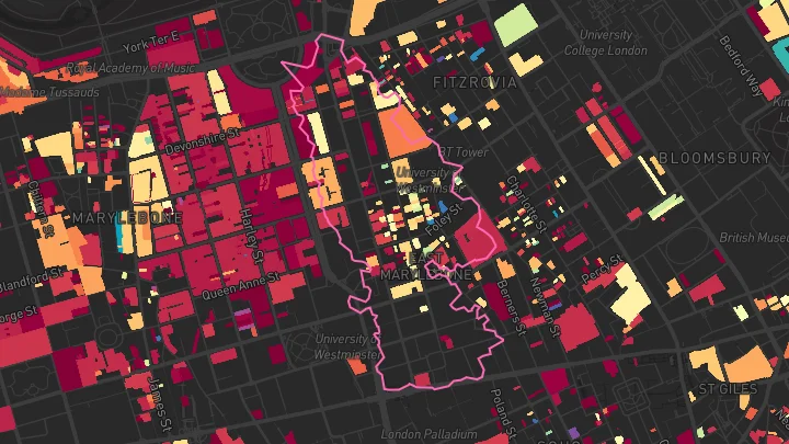 House price heatmap showing property values across Marylebone