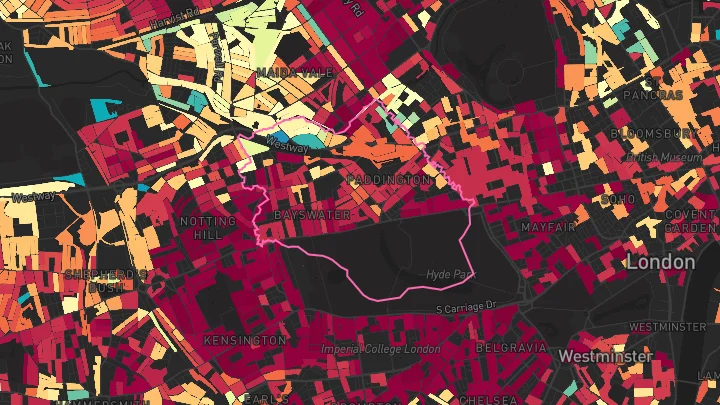 House price heatmap showing property values across Bayswater
