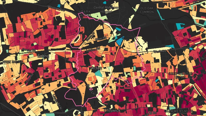 House price heatmap showing property values across Acton