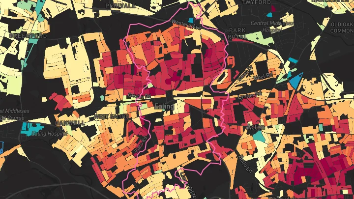 House price heatmap showing property values across Ealing