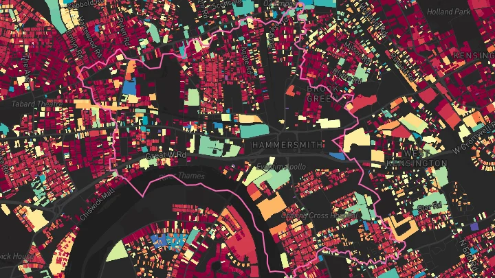 House price heatmap showing property values across Hammersmith