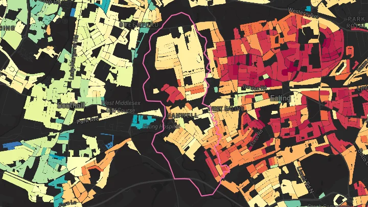 House price heatmap showing property values across Hanwell