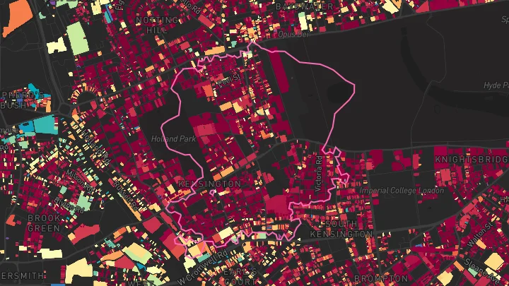 House price heatmap showing property values across Kensington