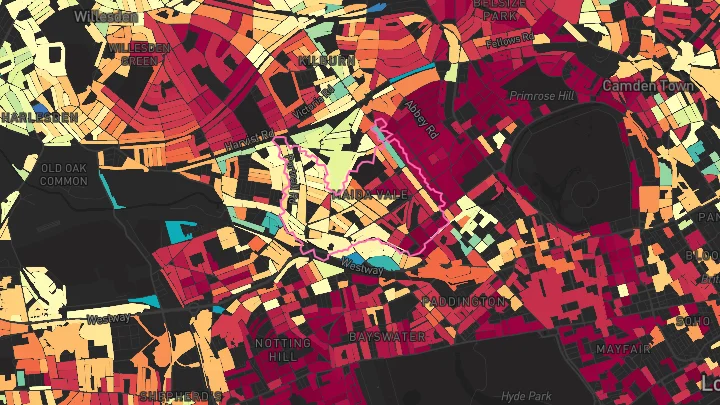 House price heatmap showing property values across Maida Vale