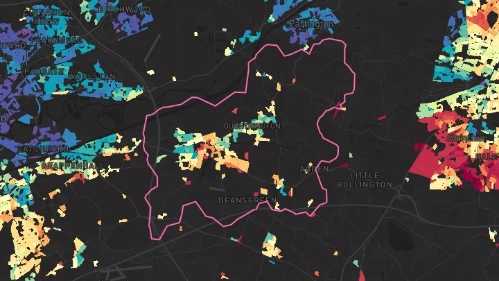 House price heatmap showing property values across Lymm