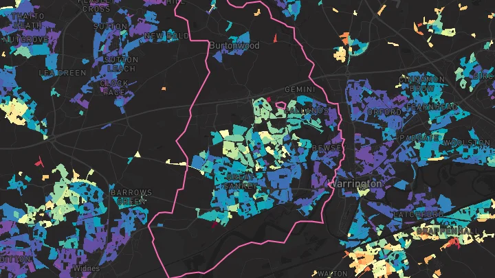 House price heatmap showing property values across Great Sankey
