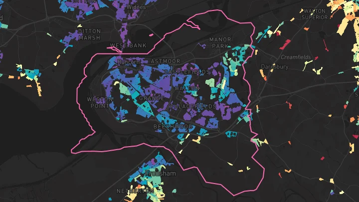 House price heatmap showing property values across Runcorn