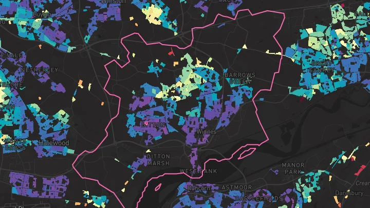 House price heatmap showing property values across Widnes
