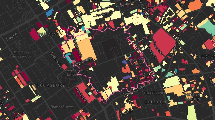 House price heatmap showing property values across Holborn