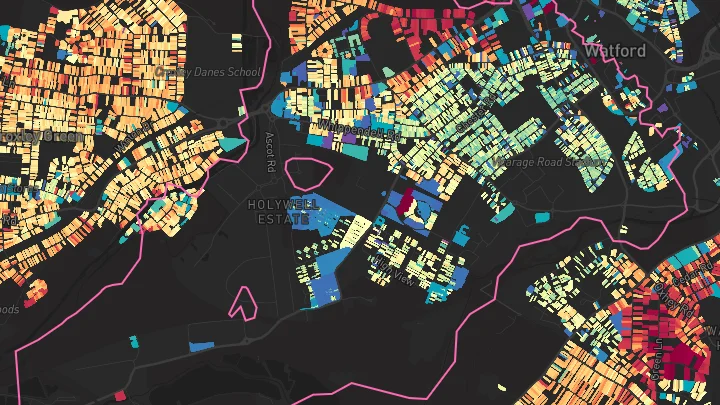 House price heatmap showing property values across Watford