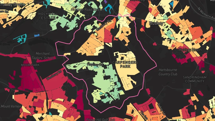 House price heatmap showing property values across Watford