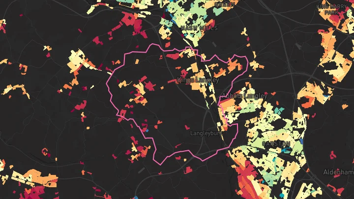 House price heatmap showing property values across Kings Langley