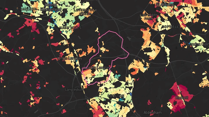 House price heatmap showing property values across Abbots Langley