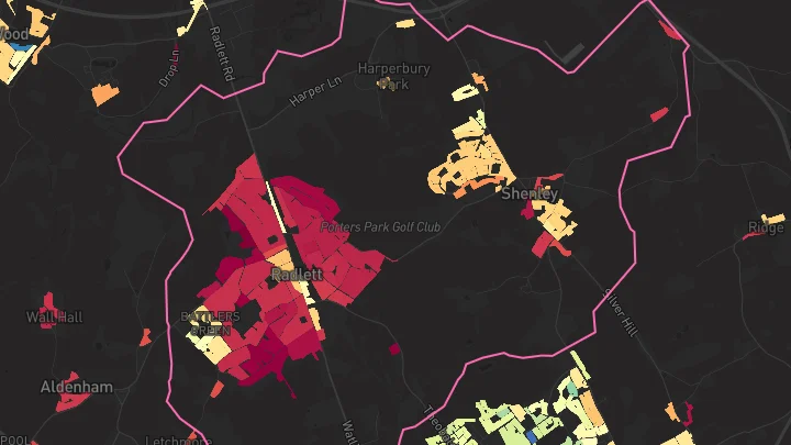 House price heatmap showing property values across Shenley