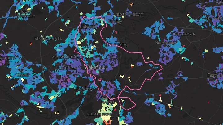 House price heatmap showing property values across Wakefield