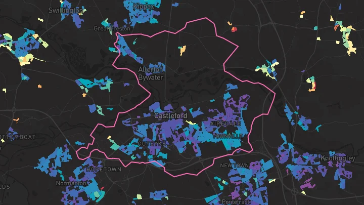 House price heatmap showing property values across Castleford