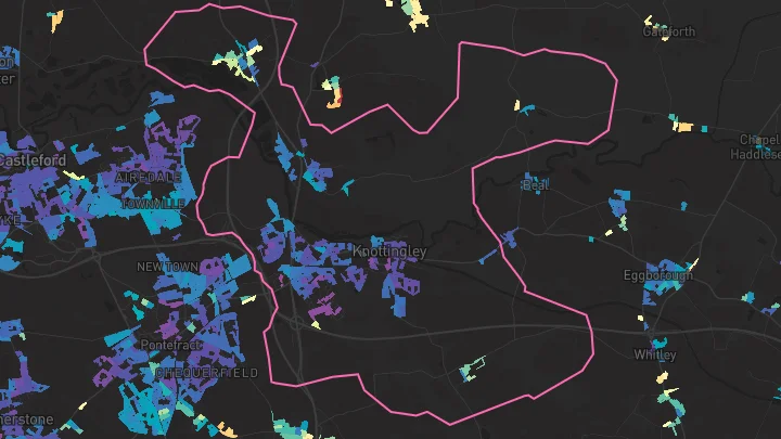 House price heatmap showing property values across Knottingley