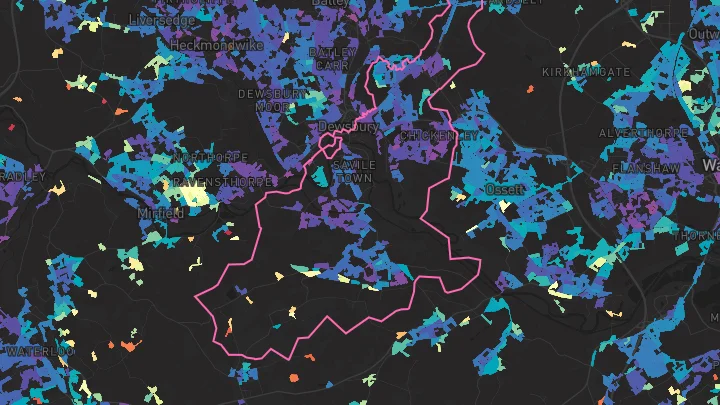 House price heatmap showing property values across Dewsbury