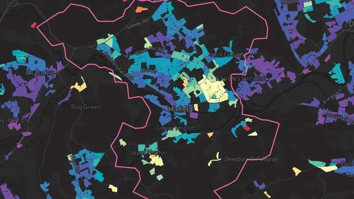 House price heatmap showing property values across Mirfield