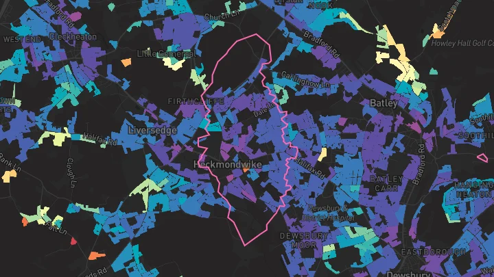 House price heatmap showing property values across Heckmondwike