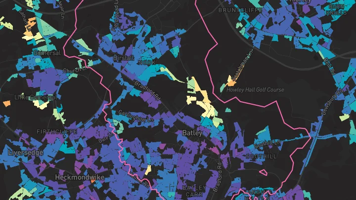 House price heatmap showing property values across Batley