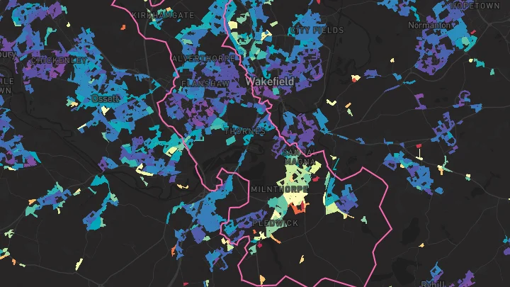 House price heatmap showing property values across Wakefield