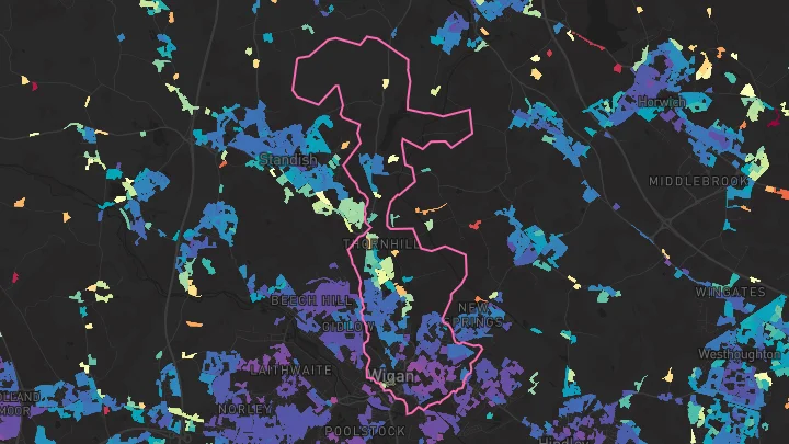 House price heatmap showing property values across Wigan