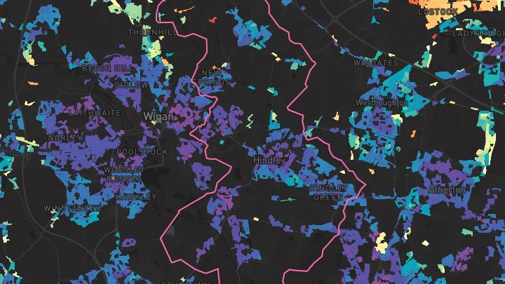 House price heatmap showing property values across Hindley