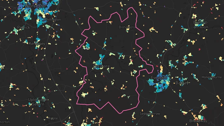 House price heatmap showing property values across Pershore