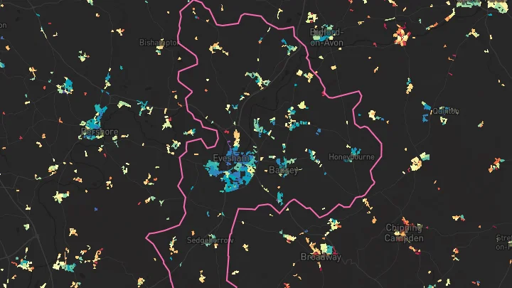 House price heatmap showing property values across Evesham