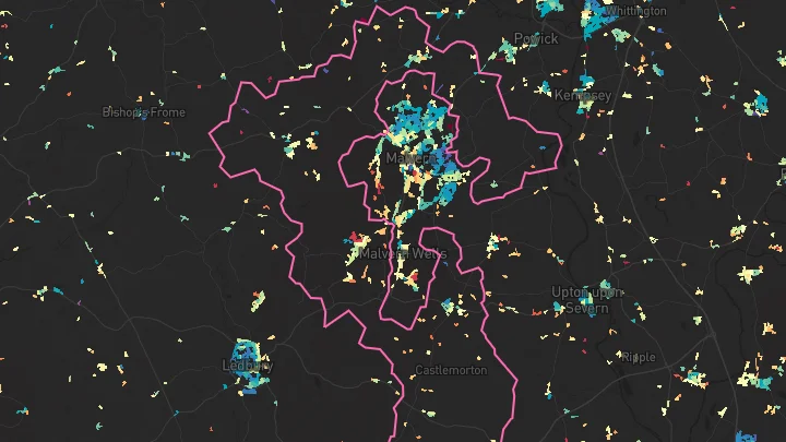 House price heatmap showing property values across Colwall
