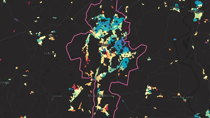 House price heatmap showing property values across Malvern