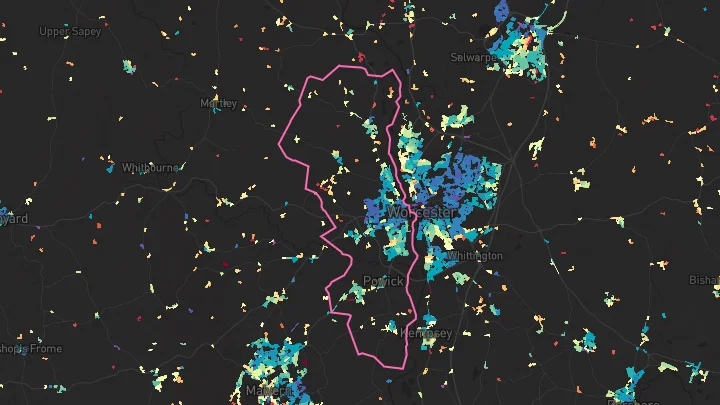 House price heatmap showing property values across Worcester