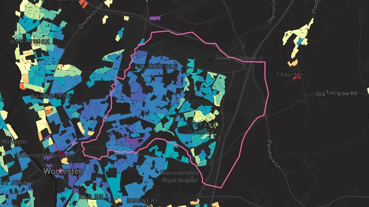 House price heatmap showing property values across Worcester