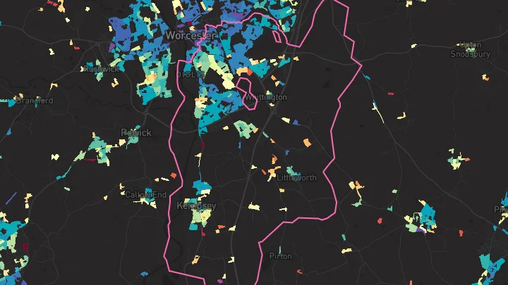 House price heatmap showing property values across Worcester