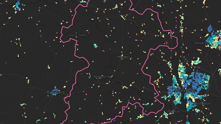 House price heatmap showing property values across Martley