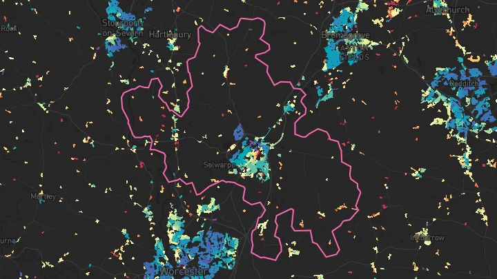 House price heatmap showing property values across Droitwich