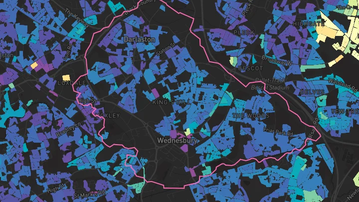 House price heatmap showing property values across Wednesbury
