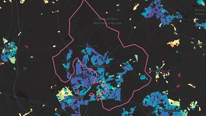 House price heatmap showing property values across Hednesford