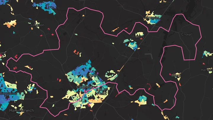 House price heatmap showing property values across Lichfield