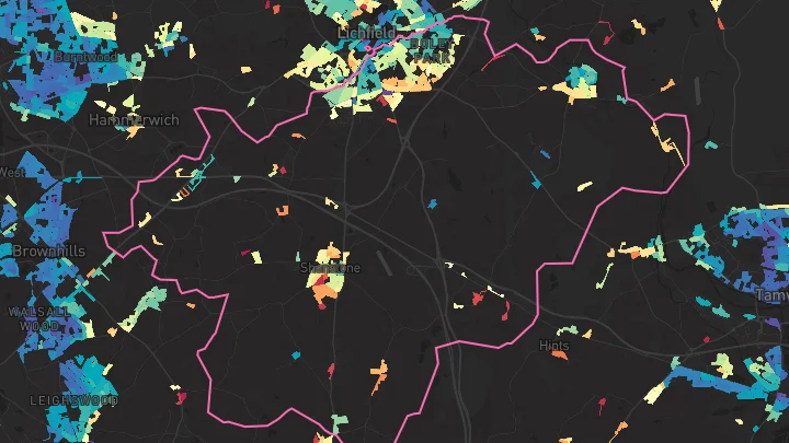 House price heatmap showing property values across Lichfield