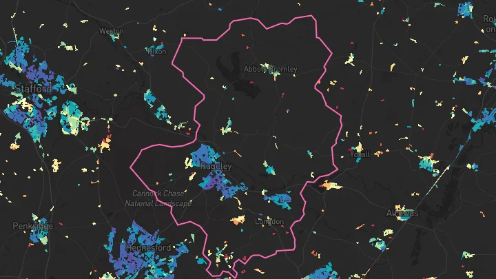 House price heatmap showing property values across Rugeley