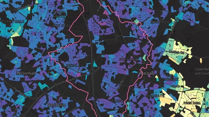 House price heatmap showing property values across Walsall